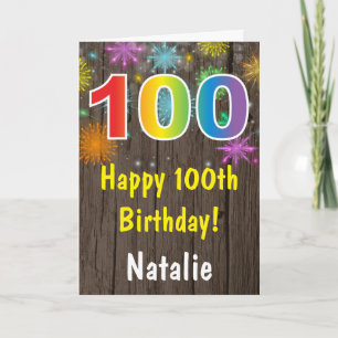 Cartão Aniversário de 100 anos Rústico Fogo de Artifício 