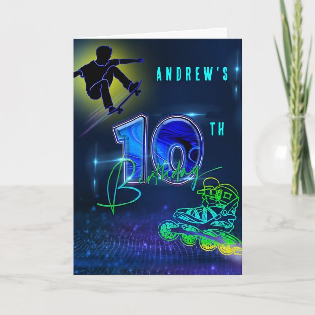 Cartão Aniversário de 10 anos personalizado para menino (Frente)