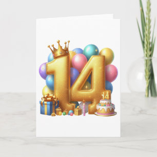 Cartão Aniversário de 14 anos dourado
