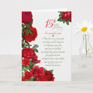Cartão Aniversário de 15 anos de casamento do casal Rosas