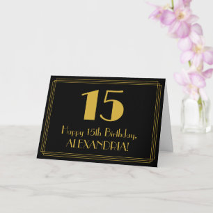 Cartão Aniversário de 15: Art Deco Inspirou "15" + Nome