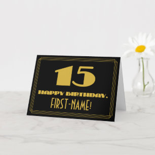 Cartão Aniversário de 15: Nome + Arte Deco Inspirado "15