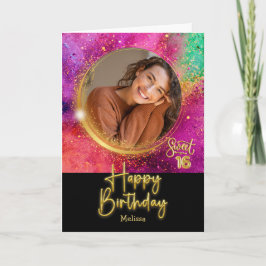Cartão Aniversário de 16 anos Colorido Moderno com Foto e