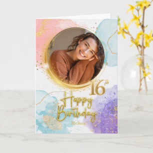 Cartão Aniversário de 16 anos com Foto e Nome em Pastel e
