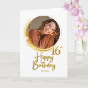 Cartão Aniversário de 16 anos com Foto Nome Moderno Branc