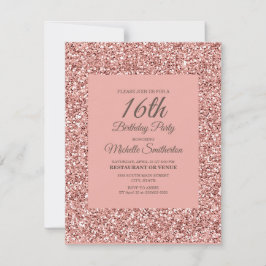 Cartão Aniversário de 16 anos da Menina com Brilho Rosa