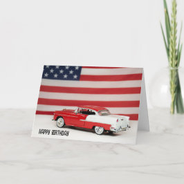 Cartão Aniversário de 1955 Chevy Car e Bandeira