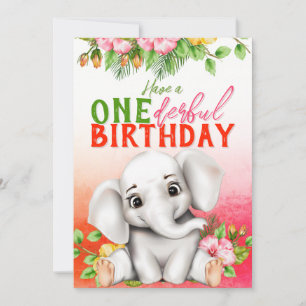 Cartão Aniversário de 1 ano do Elefante Floral