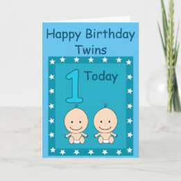 Cartão Aniversário de 1 ano Meninos Gêmeos Personalizado