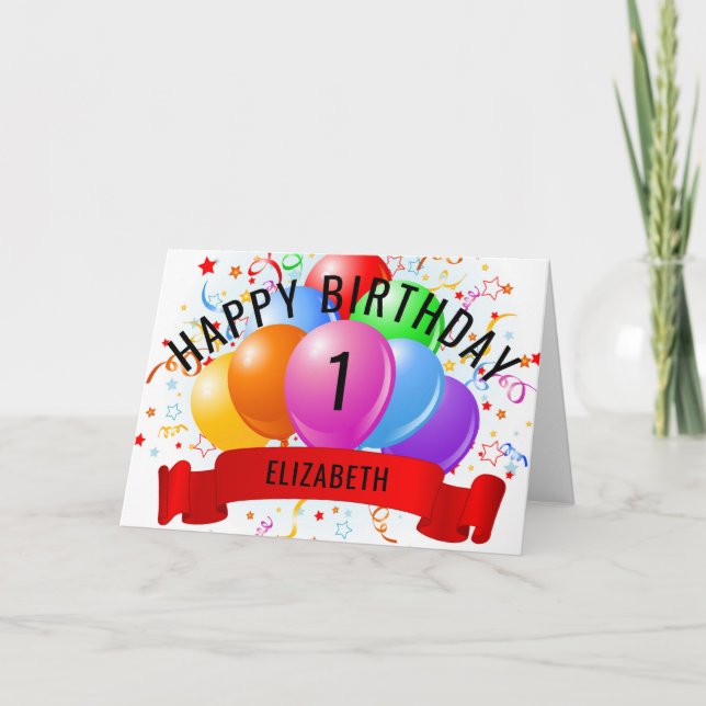 Cartão Aniversário de 1 ano Personalizado Feliz (Frente)