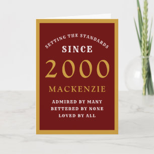 Cartão Aniversário de 21 anos 2000 Red Dourado Chic Perso