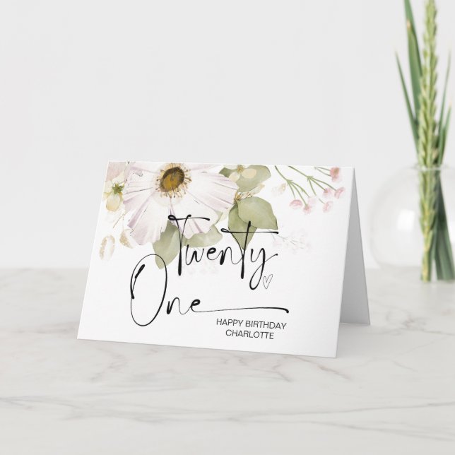 Cartão aniversário de 21 anos 21 Feliz Aniversário para E (Frente)