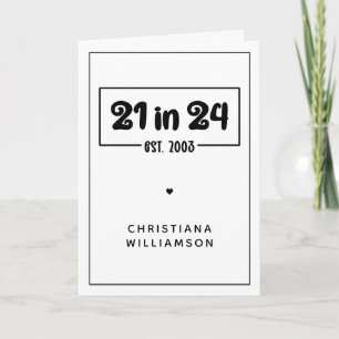 Cartão Aniversário de 21 anos 21 personalizado em 24 de a