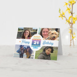 Cartão aniversário de 21 anos 4 Fotos Personalizadas Vela
