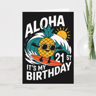 Cartão Aniversário de 21 anos Aloha Havaí Abacaxi Surf Tr