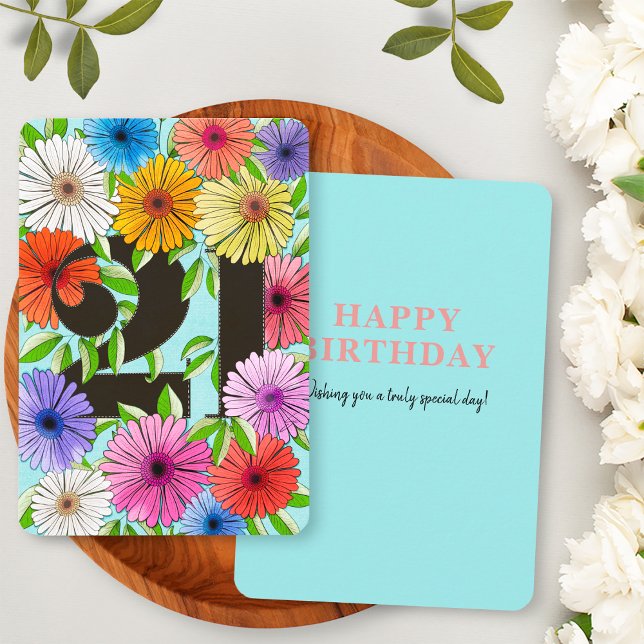 Cartão aniversário de 21 anos azul azul azul aqua  (Criador carregado)