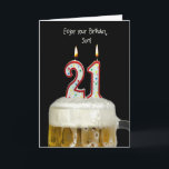 Cartão aniversário de 21 anos Beer para Son<br><div class="desc">Velas de aniversário na cerveja para o aniversário de 21 anos do filho.</div>