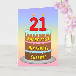 Cartão aniversário de 21 anos — Bolo e Velas Diversas, co