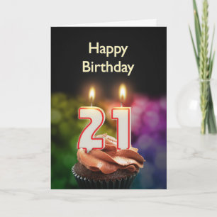 Cartão aniversário de 21 anos com bolo e velas