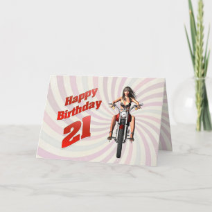 Cartão aniversário de 21 anos com moto
