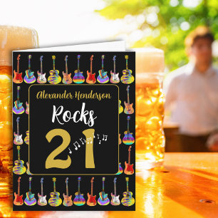 Cartão Aniversário de 21 anos de Violão Retroativo Preto 