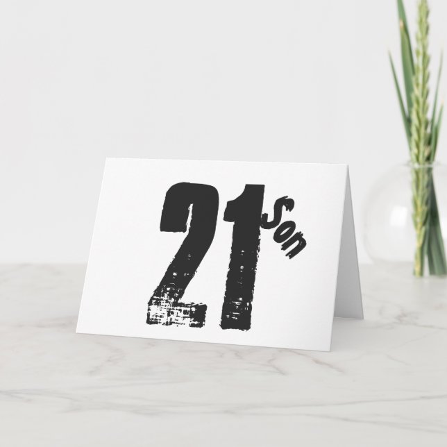 Cartão Aniversário de 21 anos do filho, branco e preto. (Frente)