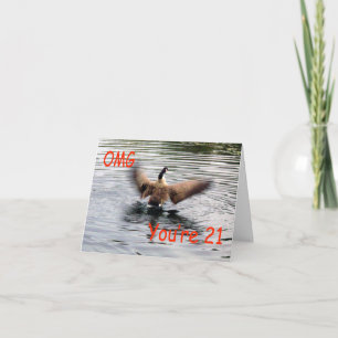 Cartão Aniversário de 21 anos Goose Feliz