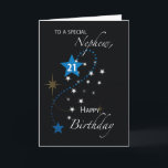 Cartão aniversário de 21 anos Negra Azul Inspiracional co<br><div class="desc">Seu sobrinho está fazendo vinte e um e uma celebração especial está em funcionamento. Faça a sua parte ao receber uma cópia deste cartão inspirador hoje,  para que possa dar-lhe no dia da celebração.</div>