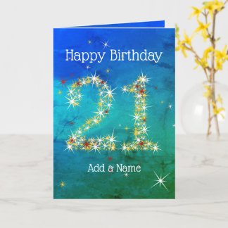 Cartão aniversário de 21 anos - Número de Estrela - Verde