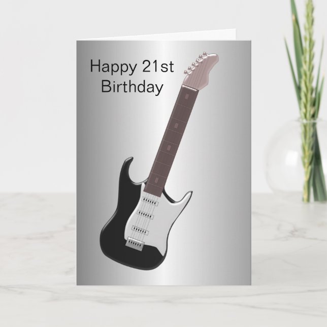 Cartão Aniversário de 21 anos Personalizado de Guitarra E (Frente)