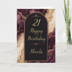 Cartão Aniversário de 21 anos Plum e Gold