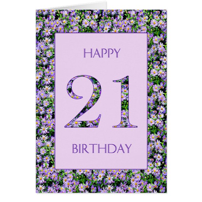 Cartão aniversário de 21 anos Purple Daisies (Frente)