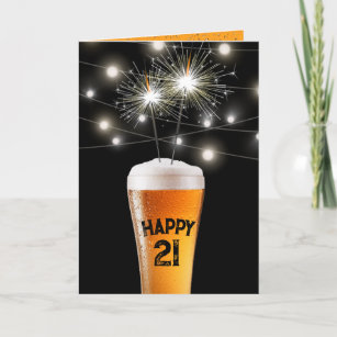 Cartão aniversário de 21 anos Sparkler In Beer