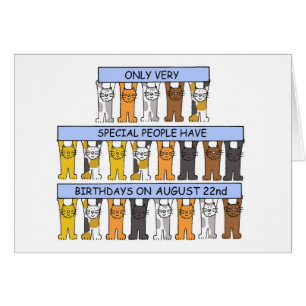 Cartão Aniversário de 22 de agosto, Gatos de Cartoon.