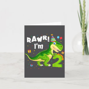Cartão Aniversário de 2 anos T Rex Dinossauro Divertido F