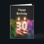 Cartão aniversário de 30 anos com bolo e velas<br><div class="desc">Um bolo de aniversário com velas. As velas são feitas do número 30,  para um aniversário de 30 anos. Um cartão de aniversário adequado para todos.</div>