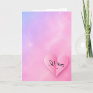 Cartão Aniversário de 30 anos Coração Dobrado Rosa