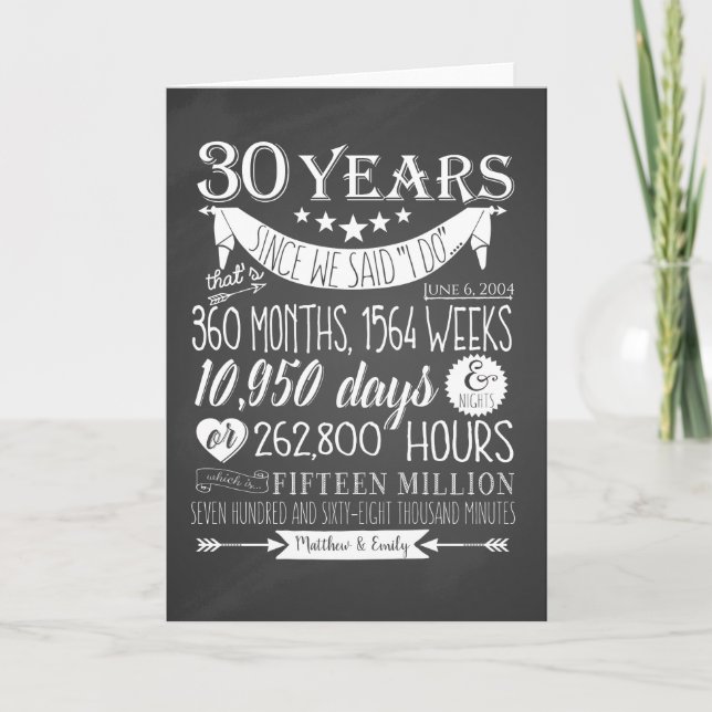 Cartão aniversário de 30 anos de casamento, quadro negro, (Frente)