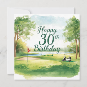 Cartão Aniversário de 30 anos de golfe com carrinho de go