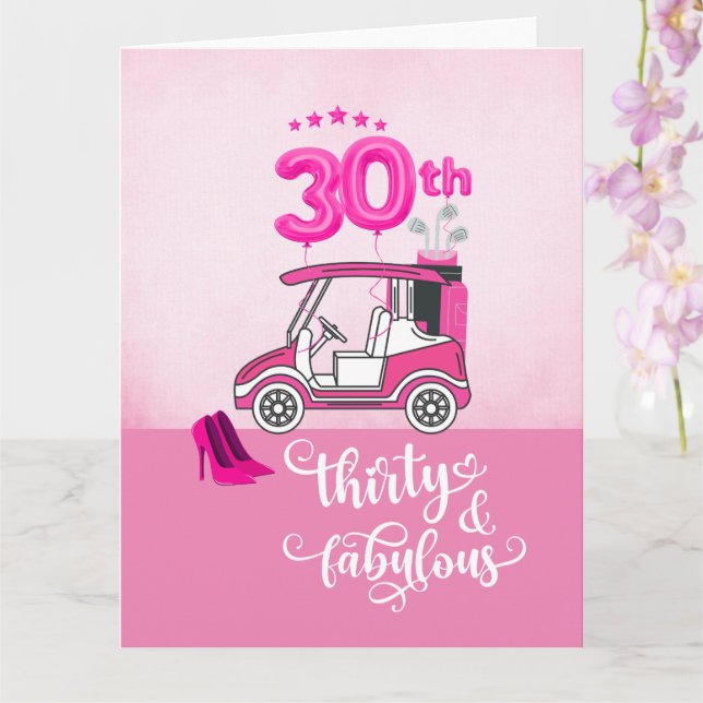 Cartão Aniversário de 30 anos de golfe para tema rosa-de- (Orquídea)