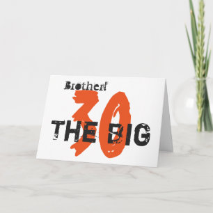 Cartão aniversário de 30 anos, irmão, laranja, preto em b