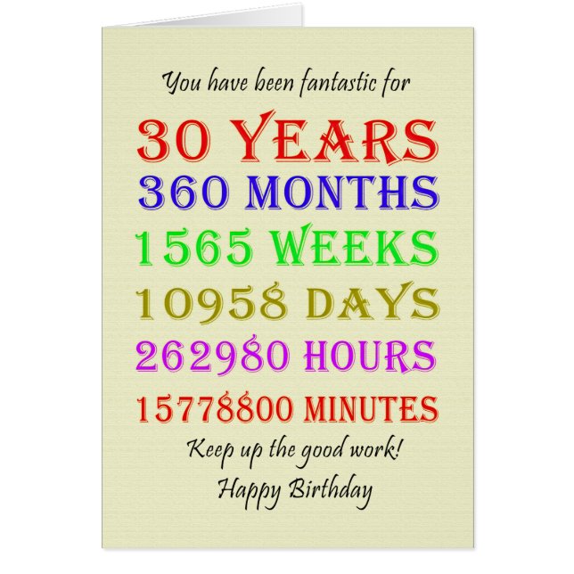 Cartão aniversário de 30 anos Milestones (Frente)