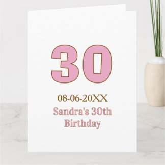 Cartão aniversário de 30 anos nome data simples mi rosa n