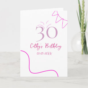 CARTÃO ANIVERSÁRIO DE 30 ANOS PINK ROXO PASTEL DESENHADO 