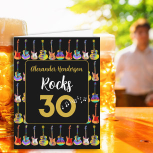 Cartão aniversário de 30 anos Rock and Roll Guitar adicio