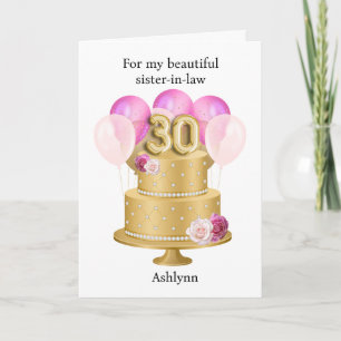 Cartão Aniversário de 30 anos Rosa Bonito e Dourado