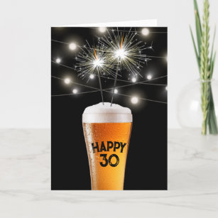 Cartão aniversário de 30 anos Sparkler Em Vidro De Cervej