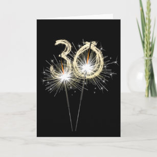 Cartão aniversário de 30 anos Sparklers em preto 