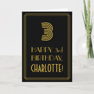 Cartão aniversário de 3 anos: Art Deco Inspirou Olhar "3