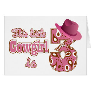 Cartão Aniversário de 3 anos da Cowgirl